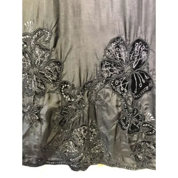 Chico’s Women’s Black Elegant Knee Length Silk Floral Embroidered Skirt Size 3 ( - Picture 4 of 8
